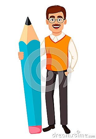 Back to school. Teacher man cartoon character Vector Illustration