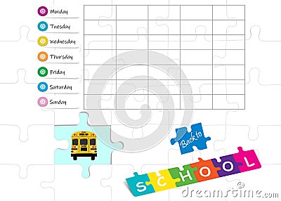 Back to school template with empty weekly planner Vector Illustration