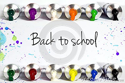 Back to school text with tube paint borders Stock Photo