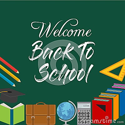 Back to School Title Words with Realistic School Items With Colo Vector Illustration