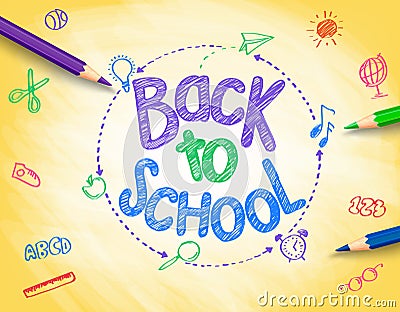 Back to School Title Written by a Colorful Pencils Vector Illustration