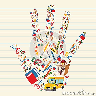 Back to school tools in hand shape Vector Illustration