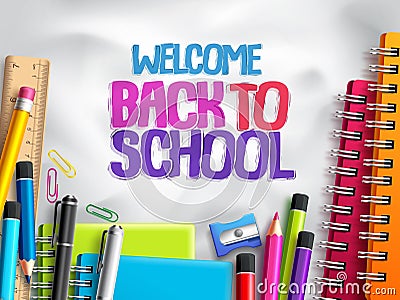 Back to school vector background design with school elements, colorful education supplies Vector Illustration