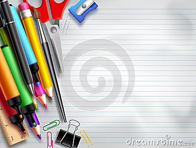 Back to school vector background template with education elements, school supplies Vector Illustration