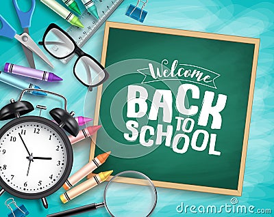 Back to school vector background template. Welcome back to school greeting text Vector Illustration