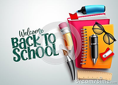 Back to school vector background. Welcome back to school text in white empty space Vector Illustration