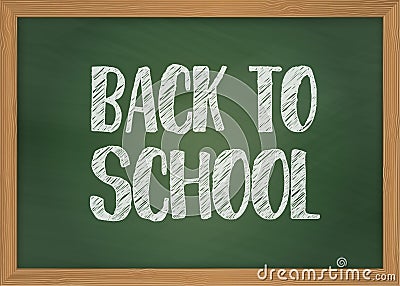 Back to school vector banner with chalk text on a blackboard with wooden frame. Vector illustration Vector Illustration