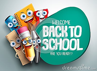 Back to school vector banner design with colorful funny school characters Vector Illustration