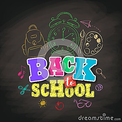 Back to school vector design with colorful texts and education related Vector Illustration