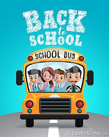 Back to school vector design. School bus with school kids students Vector Illustration