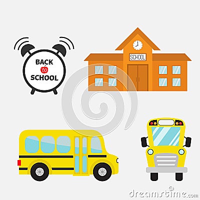 Back to school. Yellow bus set. Transportation. Vector Illustration