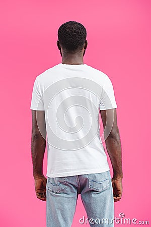 back view of african american man in casual clothing Stock Photo