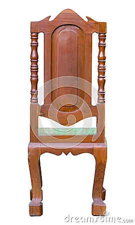 Back view of antique wood chair isolated on white Stock Photo