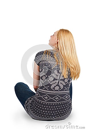 Back View Of Beautiful Young Woman Sitting Royalty Free Stock Photo
