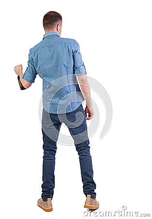 Back view of drunk man with bottle of wine Stock Photo