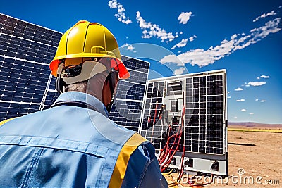 back view Electrical instrument technician survey check. Generative AI, Generative, AI Stock Photo
