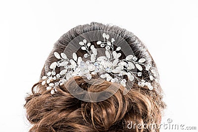 back view of female hairstyle with beautiful accessory Stock Photo