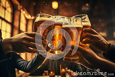 Back view friends toasting. Generate Ai Stock Photo
