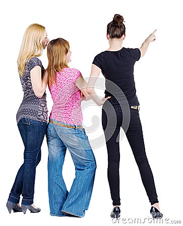 Back view of group beautiful women pointing Stock Photo