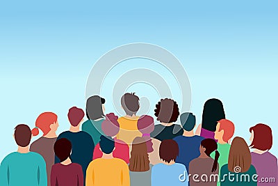 Back view group of people. A group of people standing back. Crowd of people. Vector illustration Vector Illustration