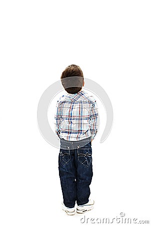 back view little boy looking wall rear view isolated white background 40678205