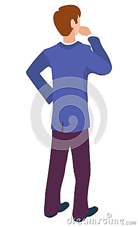 Back View Male Character Thinking About Business Vector Illustration