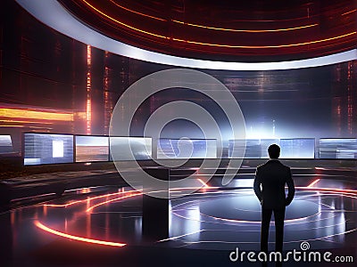 Back View of man Hacker Working in Computer Stock Photo