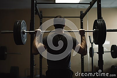 Back view man lifting weights. Generate Ai Stock Photo