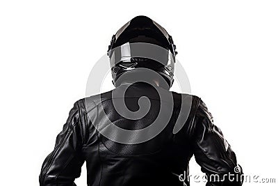 Back view of moto biker wearing a helmet. Generate ai Stock Photo