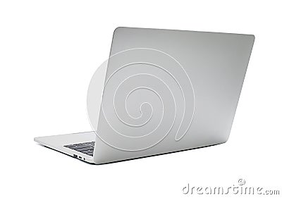 Back view of Open laptop computer. Modern thin edge slim design. Stock Photo