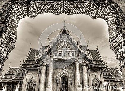 Back view of Ordination Hall(Ubosot) of Wat Benchamabophit Dusitvanaram Stock Photo