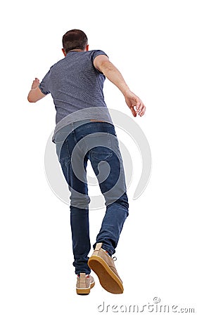 Back view of running man Stock Photo