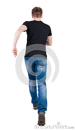 Back view of running man. Walking guy in motion. Stock Photo