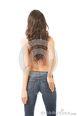 Back view shirtless woman touching her buttock Stock Photo