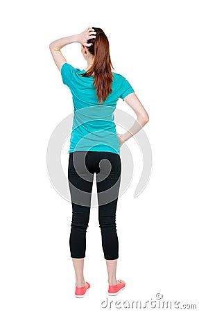 Back view of shocked woman. Stock Photo