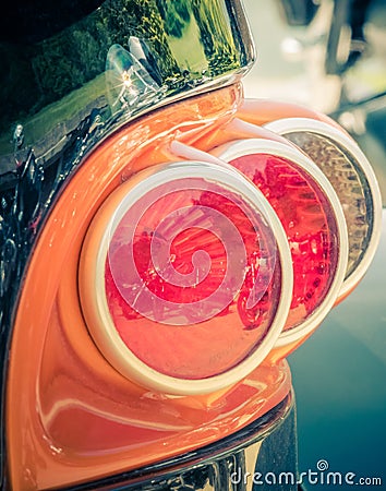 Back view tail light of a customized motorcycle Stock Photo