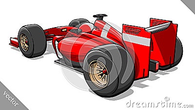 Back view vector fast cartoon formula race car illustration art Vector Illustration