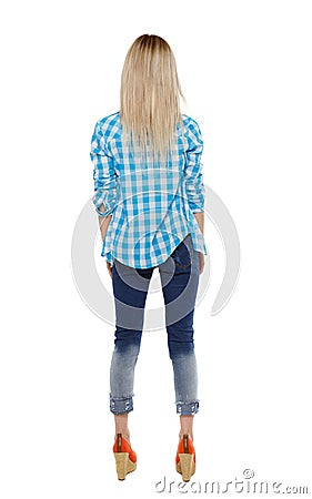 Back view of a woman in jeans. Stock Photo