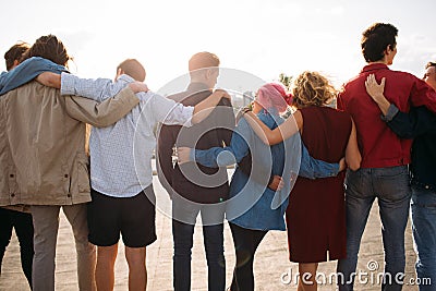 Group diverse people unity support friendship back Stock Photo