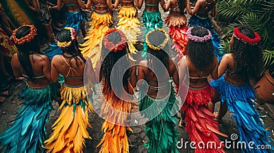 Back of women dancers at Barranquilla Carnival in Colombia Stock Photo