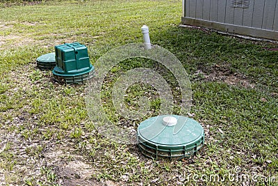 Back yard sewer system Stock Photo