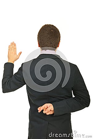 Back of young businessman liar Stock Photo