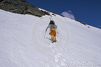 Backcountry Skiing Tuckerman's Ravine Mount Washington, New Hamp Stock Photo