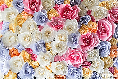 Backdrop of colorful paper roses Stock Photo