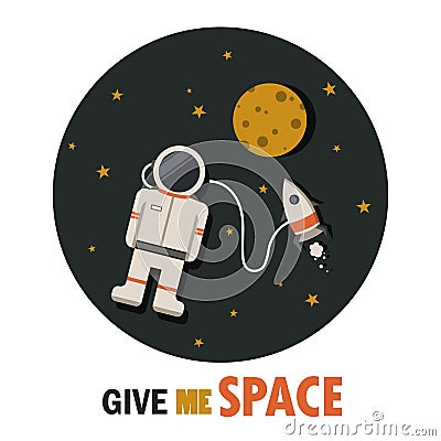 Backdrop with cosmonaut, rocket, stars, moon Vector Illustration