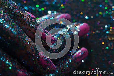 Backdrop of glitter festive manicure Stock Photo