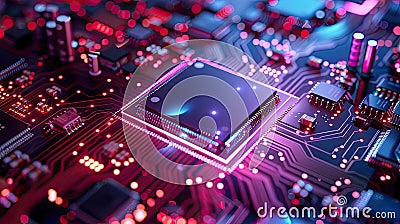 a backdrop for impactful keynotes, showcasing semiconductors as focal points to symbolize progress in technology. Stock Photo