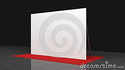 Backdrop, press banner 2x3 meters with red carpit. 3d render template. Mockup Stock Photo