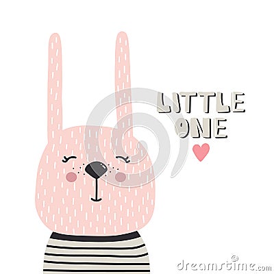 Backdrop with rabbit, heart and text. Little one Vector Illustration