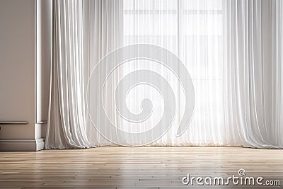 backdrop splay product decoration design interior luxury window sunlight floor parquet wooden curtain drape sheer white ceiling Stock Photo